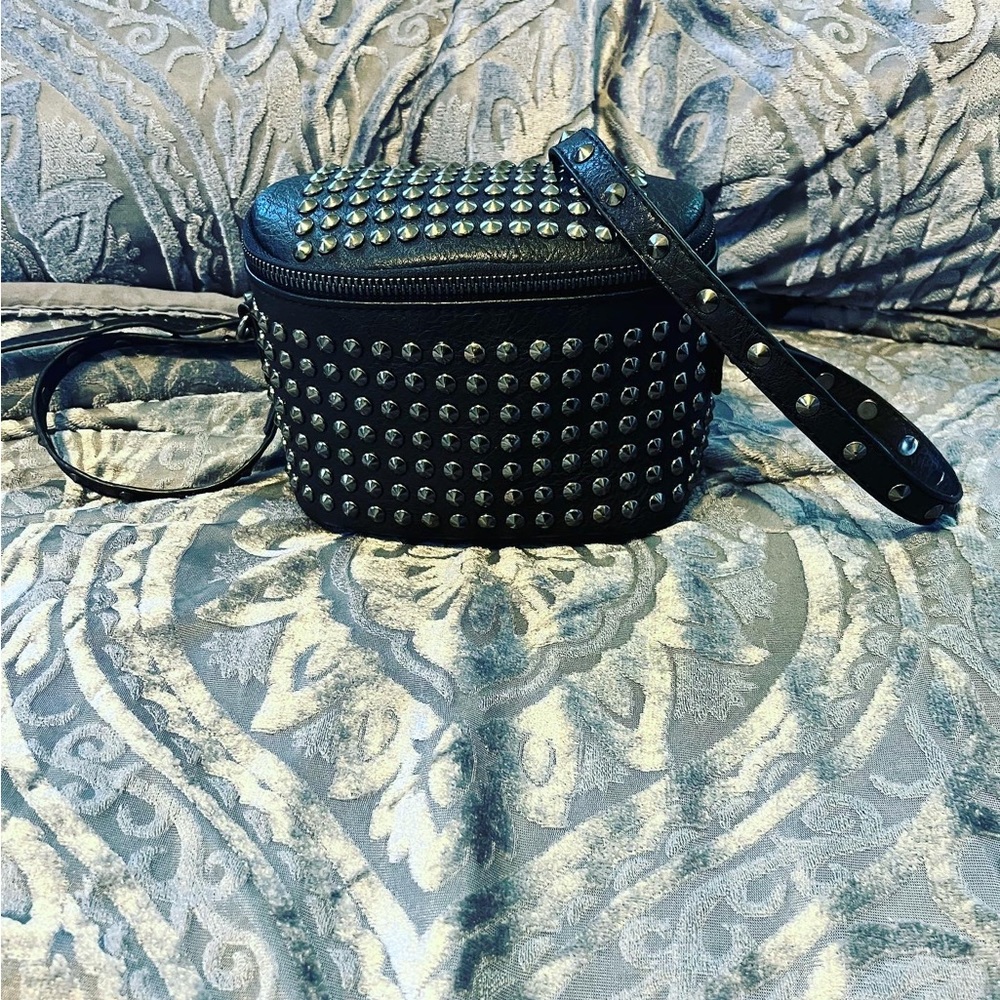 Black Studded Crossbody Bag - Women's Shoulder Bag